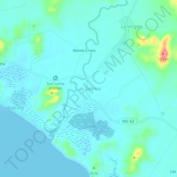 Carte topographique Las Salinas, altitude, relief
