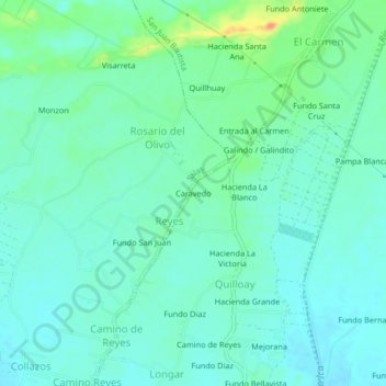 Carte topographique Caravedo, altitude, relief