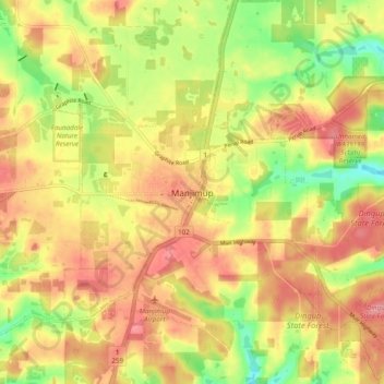 Carte topographique Manjimup, altitude, relief