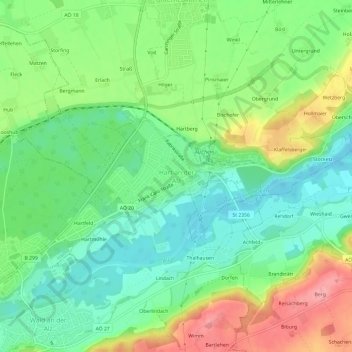 Carte topographique Hart an der Alz, altitude, relief
