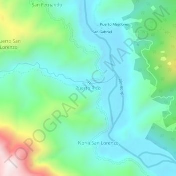 Carte topographique Puerto Rico, altitude, relief