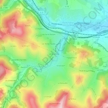 Carte topographique Les Brotteaux, altitude, relief