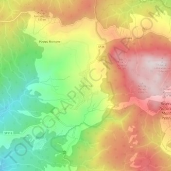 Carte topographique Selvena, altitude, relief