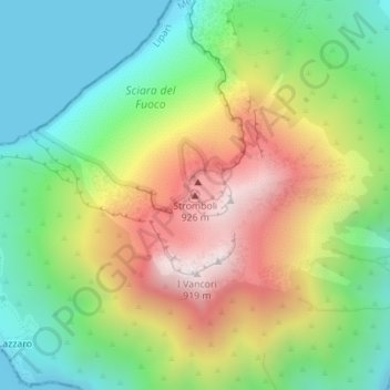 Carte topographique Stromboli, altitude, relief