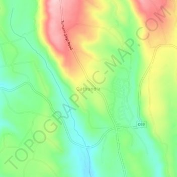 Carte topographique Gathundia, altitude, relief