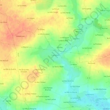 Carte topographique Courbette, altitude, relief