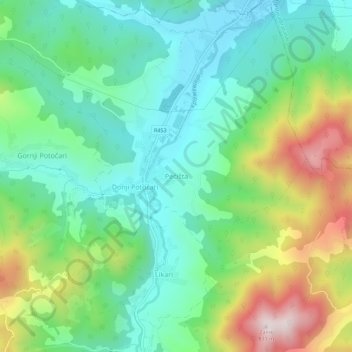 Carte topographique Pećišta, altitude, relief