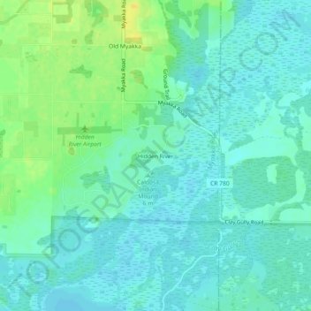 Carte topographique Hidden River, altitude, relief