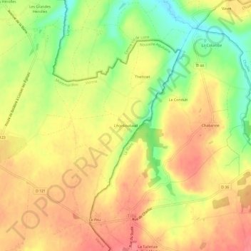 Carte topographique L'Ageboutaud, altitude, relief