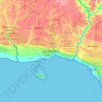 Carte topographique La Romana, altitude, relief