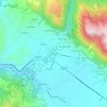 Carte topographique Mocaiana, altitude, relief