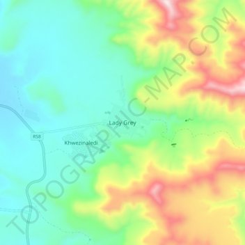 Carte topographique Lady Grey, altitude, relief