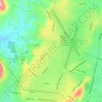Carte topographique barrio Ospina Perez, altitude, relief