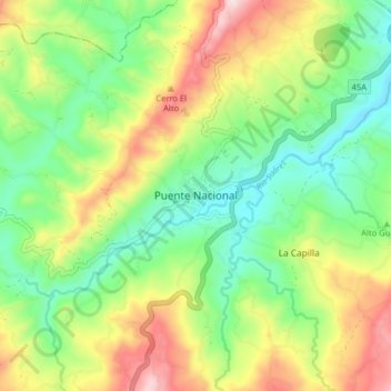 Carte topographique Puente Nacional, altitude, relief
