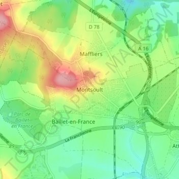 Carte topographique Montsoult, altitude, relief
