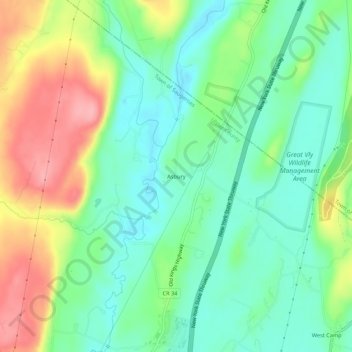 Carte topographique Asbury, altitude, relief