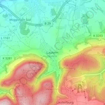 Carte topographique Lautern, altitude, relief