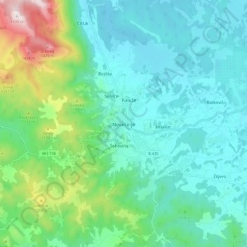Carte topographique Nevesinje, altitude, relief