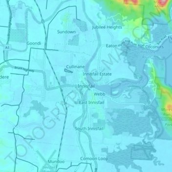 Carte topographique Innisfail, altitude, relief