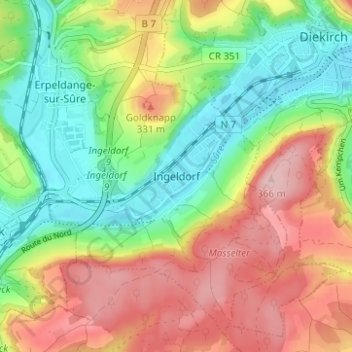 Carte topographique Ingeldorf, altitude, relief