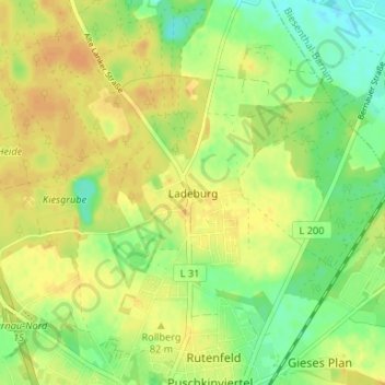 Carte topographique Ladeburg, altitude, relief