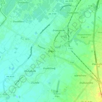Carte topographique Lamphun, altitude, relief