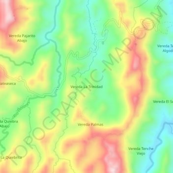 Carte topographique Vereda La Trinidad, altitude, relief