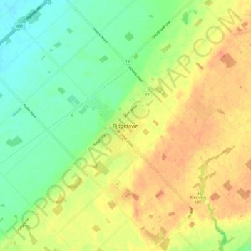 Carte topographique Ridgetown, altitude, relief