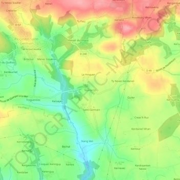 Carte topographique Tourne Ici, altitude, relief