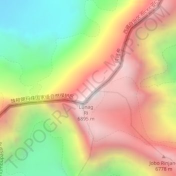 Carte topographique Lunag Ri, altitude, relief