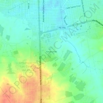 Carte topographique Yanacones, altitude, relief