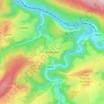 Carte topographique Chession, altitude, relief