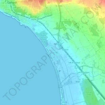 Carte topographique Baia Verde, altitude, relief