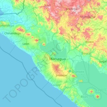 Carte topographique Península de Chiltepe, altitude, relief