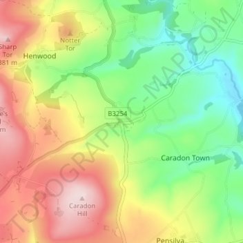 Carte topographique Upton Cross, altitude, relief