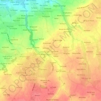 Carte topographique Kersquivit, altitude, relief