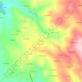 Carte topographique Souceda, altitude, relief