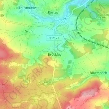 Carte topographique Brücklas, altitude, relief