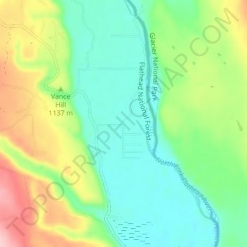 Carte topographique Polebridge, altitude, relief
