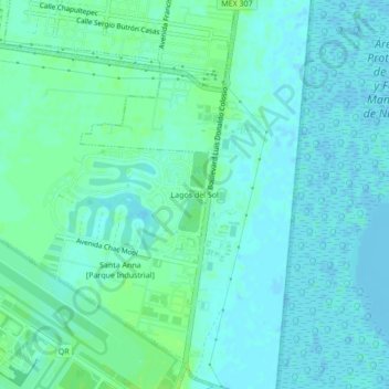 Carte topographique Lagos del Sol, altitude, relief
