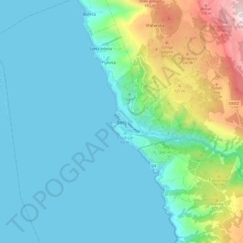 Carte topographique Senj, altitude, relief