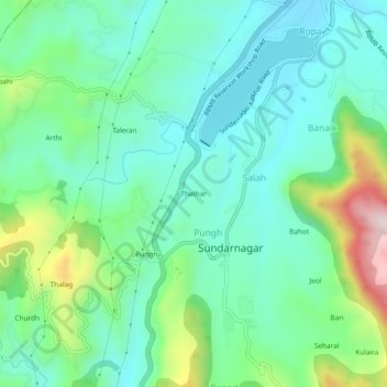 Carte topographique Thathar, altitude, relief