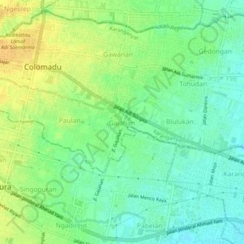 Carte topographique Gajahan, altitude, relief