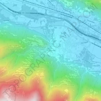 Carte topographique Castagneretto, altitude, relief