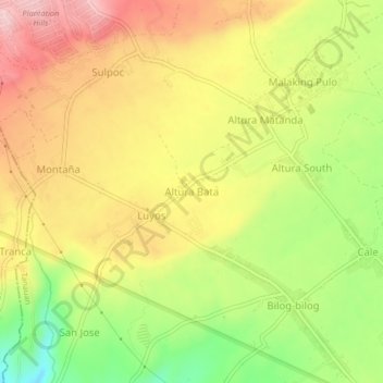 Carte topographique Altura Bata, altitude, relief