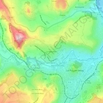 Carte topographique La Malouteyre, altitude, relief