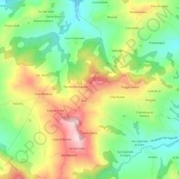 Carte topographique Vidiano, altitude, relief