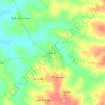 Carte topographique Botro, altitude, relief