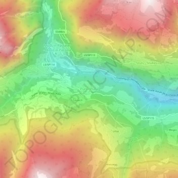 Carte topographique Platt - Plata, altitude, relief
