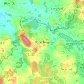 Carte topographique Höhenberg, altitude, relief